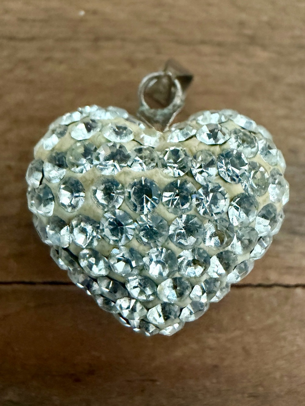 VINTAGE 925 STERLING SILVER PUFFY HEART PENDANT PAVE CLEAR CZ CRYSTAL 0.75"